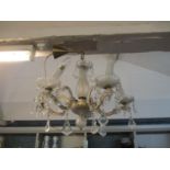 A brass and pressed glass five branch chandelier Location: SLCeiling