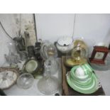 Mixed 20th century china, glass, pewter, an anniversary clock, an 1815 bible and other items