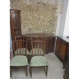 Late 20th century mahogany finished corner cabinet, a sideboard, twin door cabinet and four chairs