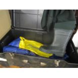 A nearly new yellow and blue rubber dingy in storage case and a pair of ladies size 7 dirt boot