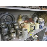 A mixed lot to include pewter tankards, Doulton jug and other items