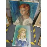 Enid Eardley - Two oil painting portraits depicting females