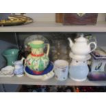 An early 20th century lavender glass dressing table set, together with mixed glassware, Maling ware,