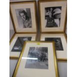 A group of five framed and glazed black and white photographs to include Anthony Powell and Riccardo