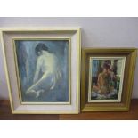 Two oils on board depicting nudes, one by Tom John Coates 11cm x 16cm framed, and the other by