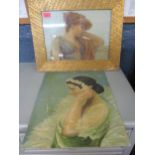 Two oil paintings of young ladies in thought, one an unframed oil on board of a ballerina and the