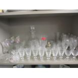 Mixed domestic glassware to include a decanter, pedestal wine glasses and whiskey tumblers Location: