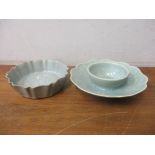 Two Chinese green crackle glazed dishes, one in the form of a flower 4.5cm h x 14cm w