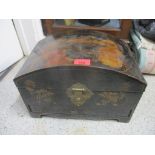 A vintage oriental black lacquered box having a dome top hinged lid with drawer blow, 24 h x 35cm w