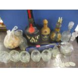 A 19th century Bristol blue glass rolling pin A/F and mixed household glassware together with 4