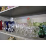 Mixed glassware to include a lace-makers lamp, two Venetian glasses, a French liqueur set A/F and