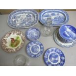 Two blue and white meat platters and mixed blue and white to include Spode together with mixed