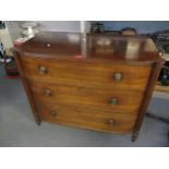 A Victorian bow fronted chest of three long drawers Location: SR