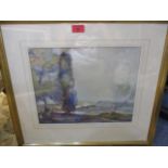 Leonard Richmond - Watercolour depicting a country landscape with figures to the foreground,