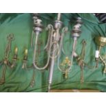 Twentieth century lighting to include a silver coloured wall light in the form of a candelabra