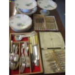 An early 20th century part dessert set, together with mixed cutlery and flatware to include silver