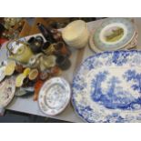 Studio and other pottery items to include a Bourne Denby pottery bottle, T.G Green pudding bowls A/