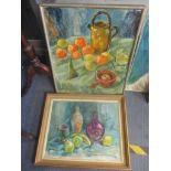 Enid Eardley - Two still life oil paintings depicting fruit