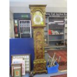 A George III long case clock case with later red lacquered chinoiserie decoration having a Samuel