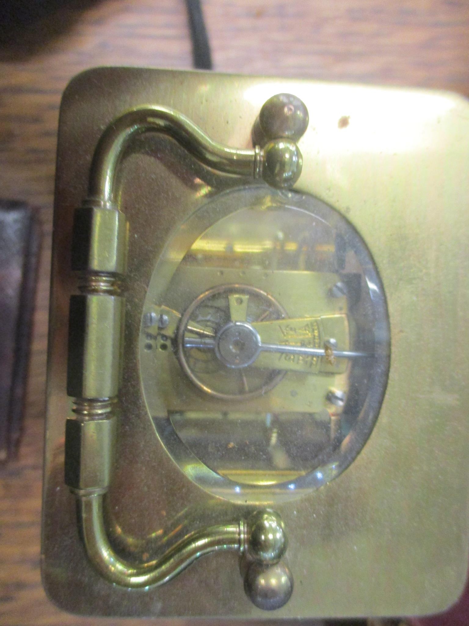 A late 19th/early 20th century carriage clock in a fitted travelling case, clock measures 14cm - Image 3 of 4