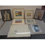 A group of pictures and prints to include a Gabriella Bellocq-Armonie Famiclisle- a watercolour,