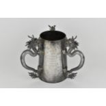 An early 20th century Chinese export silver three handled tankard trophy by Luen Wo, mounted with