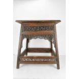 A late 19th century Burmese brass inlaid hardwood table, with a detachable top, over a folding,