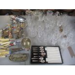 A mixed lot to include silver plated cutlery, silver handled knife, spoon and fork, and mixed