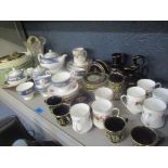 A mixed lot to include a Wedgwood Blue Siam tea service, etched glass vase and other items
