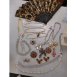 Costume jewellery to include Sphinx, Butler and Wilson and Fried Paris, together with a fan