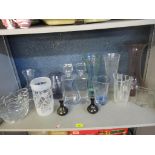 A selection of art and cut table glass to include a pair of Bohemian decanters and stoppers
