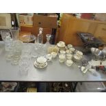 A selection of cut glass tableware, a Heathcote china part tea set, an Edwardian part tea set, other