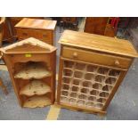 A modern pine wire rack cabinet together with a pine wall hanging unit