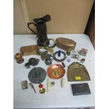 An interesting mixed lot o include a brass sundial, gilt metal and brass boxes and other items