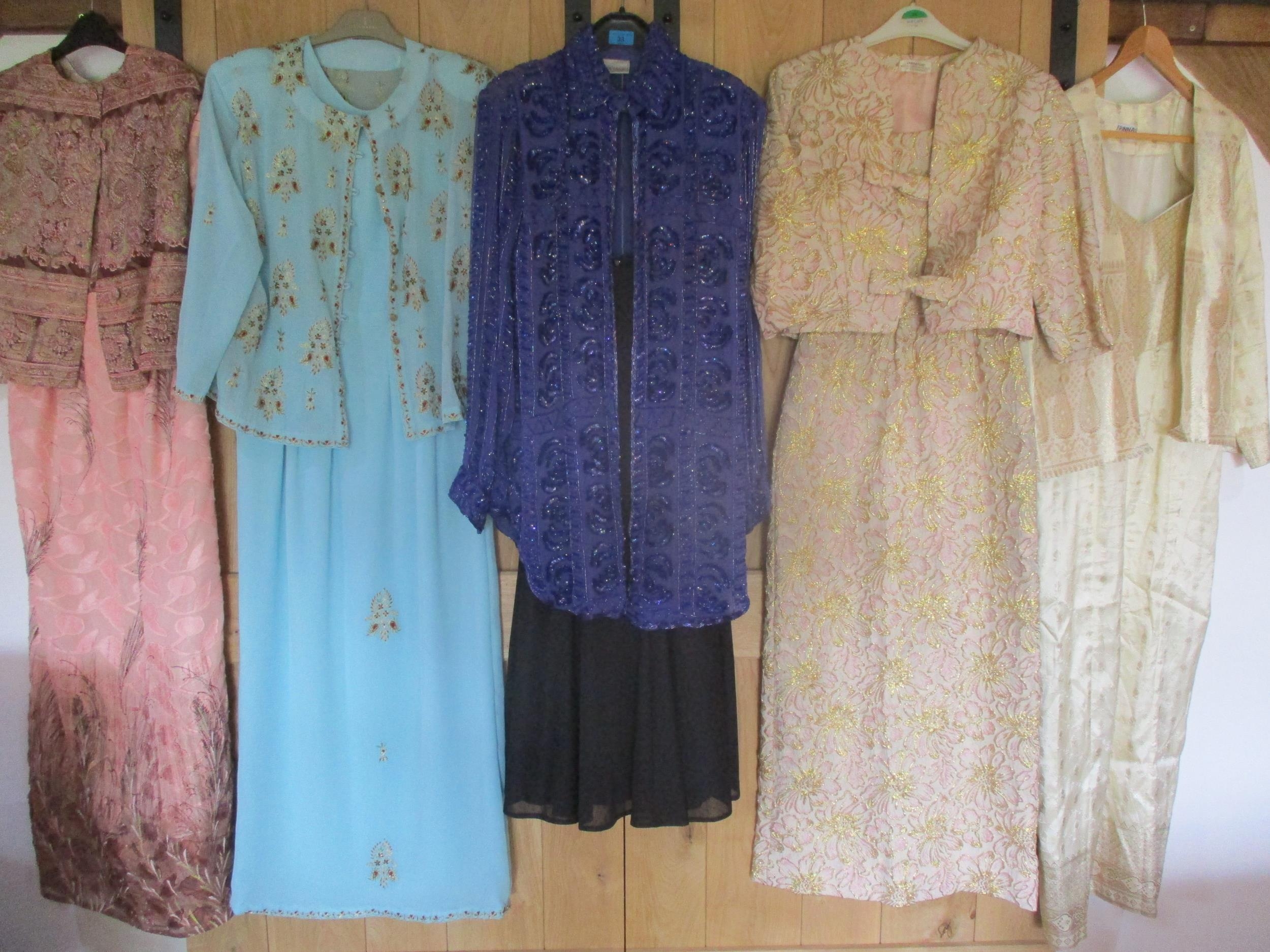 A quantity of 1970's - 1990's ladies beaded and bejewelled two-piece evening gowns with jackets to