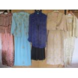 A quantity of 1970's - 1990's ladies beaded and bejewelled two-piece evening gowns with jackets to