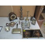 A selection of silver plated items, mantel clocks and other items to include a silver plated