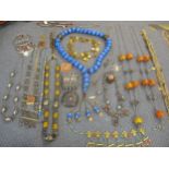 Middle Eastern and mixed vintage jewellery to include white metal, hard-stone and amber coloured
