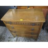 A mid 20th century oak chest of four drawers, 86 h x 84cm w