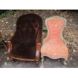 Two Victorian chairs to include an oak framed button back armchair