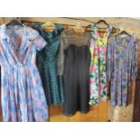 Five ladies mid to late 20th century dresses to include a Swiss Marthe Staeger blue and pink