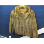 A 1950s brown mink jacket with four buttons, approx 36" chest x 24" long, with partial belt to the