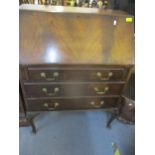 A mid 20th century mahogany three drawer bureau, on cabriole legs, 102 h x 76cm w Location: A1