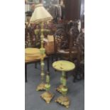 A pair of brass and onyx lamps together with a matching standing lamp and table