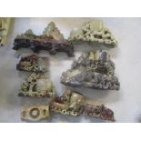 Mixed Chinese soapstone carvings to include on in the form of pagodas and trees in a mountain scene