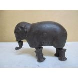 A Victorian IVE's cast iron ramp walking toy elephant, stamp marked patent 1873, made by the Ives