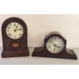 A pair of early 20th century mahogany cased mantel clocks to include inlay L. Gilbert Clock Co