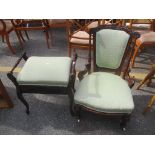 A Victorian mahogany nursing chair together with a piano music stool