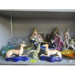 A mixed lot of Victorian and later ceramics and glassware to include a pair of Royal Dux figurines