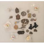 A mixed lot to include a mourning locket A/F, boxing medal, a WWI silver war badge, white metal